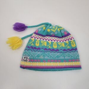 VTG 80's Retro Murray Merkley Teal Yellow Purple Wool Knit Ski Hat Nordic Canada